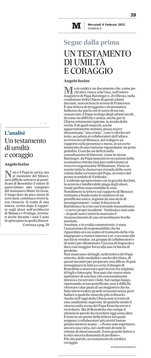 giupek1976's tweet photo. "È una lettera di struggente e drammatica bellezza che parla con il cuore di un suo consacrato, il Papa teologo degli ultimi secoli, di come sia difficile e ardua, anche per la Chiesa rettamente ispirata, la strada della verità". @angeloscelzo su #papabenedettoXVI per #ilmattino https://t.co/ilnSa2Geau