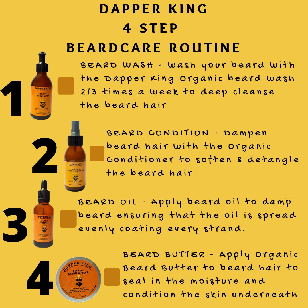 DapperKing2021's tweet photo. Your #beard deserves the very best, so treat it with our 4Step #beardcareroutine ! These #beardproducts are formulated with the finest #organicingredients to ensure that your beard is kept in tip top shape.
#DapperKing #beardcareroutine #beardedmensouthafrica #bearded #dappermen https://t.co/zOqsZwPQD1