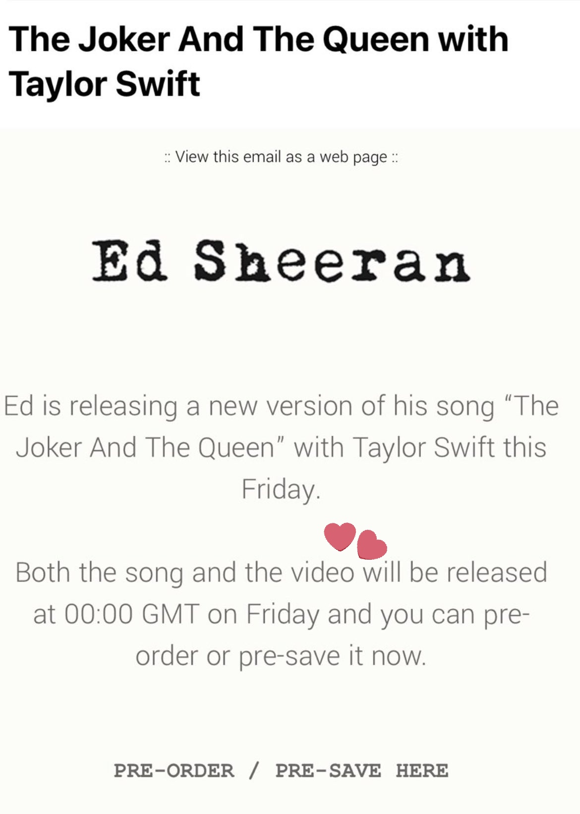 Ed Sheeran & Taylor Swift's 'The Joker and The Queen' Lyrics