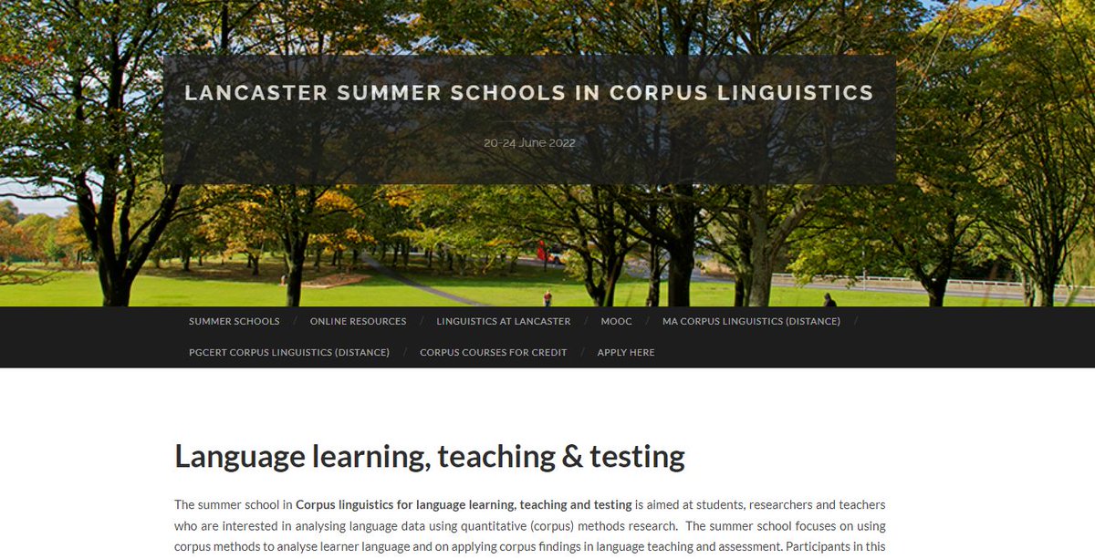 Lancaster Summer Schools in #CorpusLinguistics 2022: If you are interested in language learning, teaching and testing, check our free summer school which focuses on the application of corpus methods to these three areas:  
wp.lancs.ac.uk/corpussummersc…

#LancsSS22 <a href="/LAEL_LU/">Linguistics and English Language, Lancaster Uni</a>