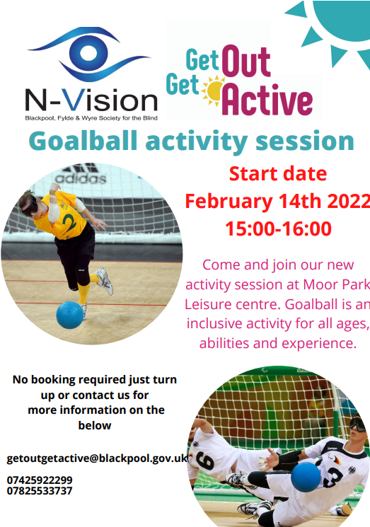N_Vision_NW's tweet photo. ⚽Goalball⚽
Monday 14th February 3pm -4pm at Moor Park Leisure centre. Goalball can be played by beginners or people that have played the Sport before.
The session is inclusive to everyone and free of charge. #GoalBall #GOGA #ActiveBlackpool https://t.co/UNQYJSPUak
