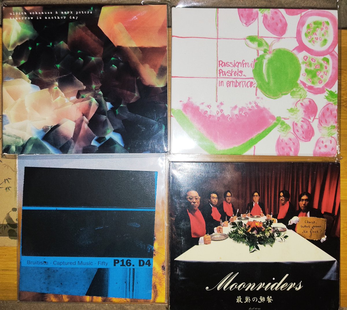 mellozaemon's tweet photo. 本日の釣果@盤雲丹音横浜関内店
#UlrichSchnauss &amp; #MarkPeters
Tomorrow Is Another Day('13)#IDM #Downtempo
#InEmbrace Passionfruit Pastels('82)
#NewWave #ネオアコ '15再発盤三曲追加
#P16D4 CDR('93)#Noise #Avantgarde
#Moonriders 最後の晩餐('91)11th https://t.co/RRiCAAaqK4