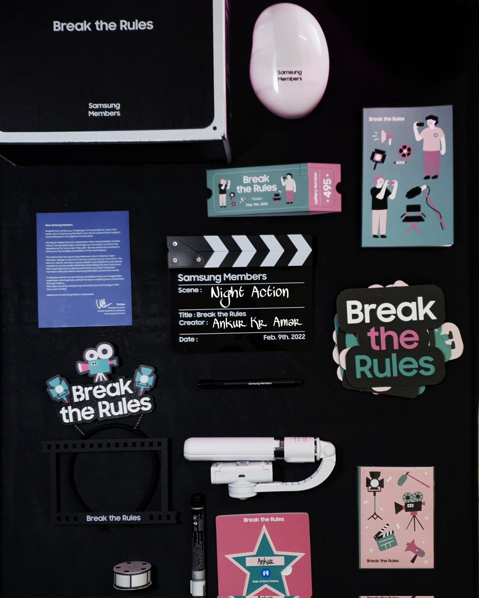 Here's Flatlay of Mystery Box.
#BreakTheRules2022
@SamsungIndia 
#SamsungUnpacked  kit
.
.
Are you ready for #TheNextGalaxy
#BreakTheRules
#withgalaxy
#TeamGalaxy
#collab #SamsungMembers #BreakTheRules2022 #galaxyunpacked  #TheNextGalaxy #SamsungUnpacked