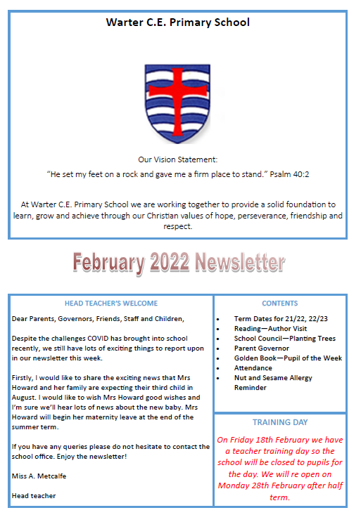 WarterPrimary's tweet photo. February Newsletter has been emailed out today! You can also find a copy on our website under Parent Zone, School News. https://t.co/sYrPy34RiR