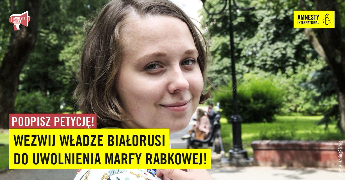 amnestyPL's tweet photo. Marfa Rabkowa nie popełniła żadnego przestępstwa i nie ma podstaw do prowadzenia przeciw niej postępowania karnego. Jej zatrzymanie we wrześniu 2020 roku stanowi odwet za jej działalność na rzecz praw człowieka.
➡ Żądamy jej uwolnienia: https://t.co/Xg93DnBUQk
#AmnestyAlert https://t.co/ocTLocf1pj