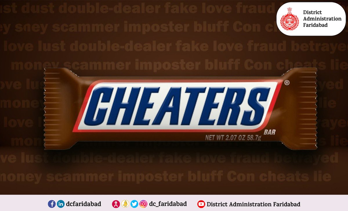 📌 #Chocolates🍫 are delicious but the chicanery of #Romance❤️ fraudsters can make you go nuts!

Stay guarded with strangers online & offline when asked to divulge personal details about you.

#PyarMeKabhiKabhiDhokhaHoJataHai #chocolateday2022 #Faridabad