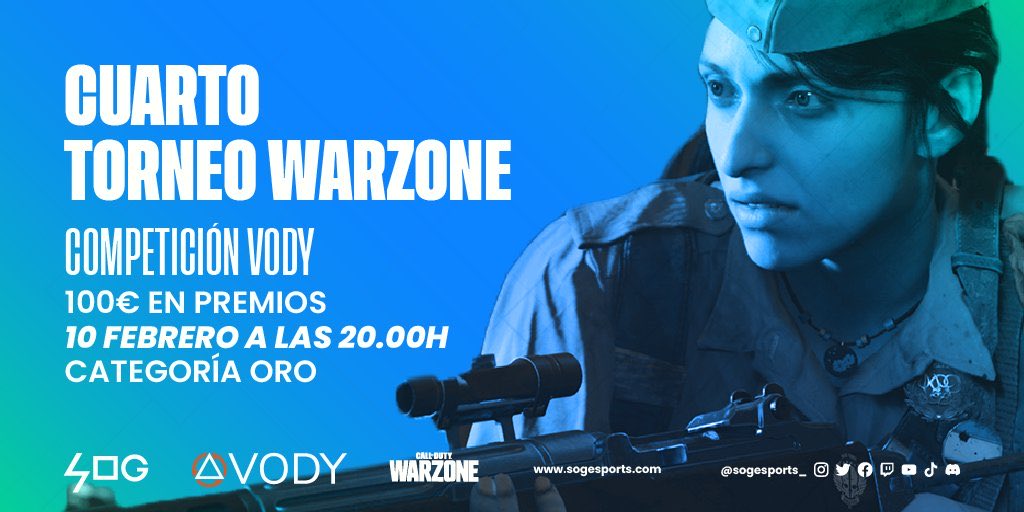 sogesports_'s tweet photo. Todavía quedan plazas para el gran #torneo de #Vodydigital que os tenemos para mañana preparados. 😉🔫

Quedan pocas plazas, pero todavía estás a tiempo ⏱ 

👇👇👇
https://t.co/GlLmv4XnA1 https://t.co/Mi8UY6oTmu