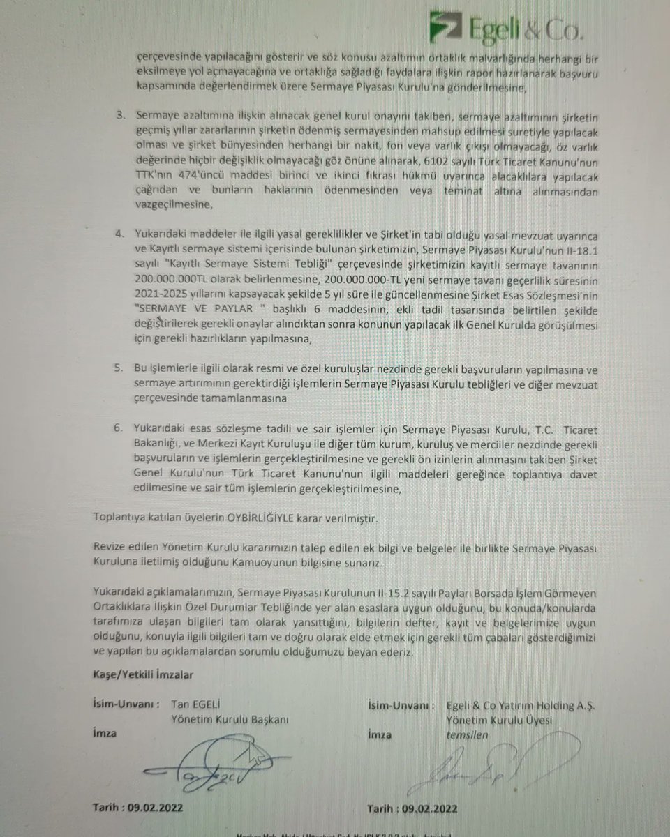 EgeliCo's tweet photo. ... tahsisli olarak 1.-TL nominal değerli pay icin 2.-TL den satılacaktır. Diger grup şirketlerimizin hissedarları ile yapılmasi düşünülen iskontolu tahsisli satış opsiyonu karardan çıkarılmıştır. #egelico #egcyh https://t.co/7ZcZjwG4pC