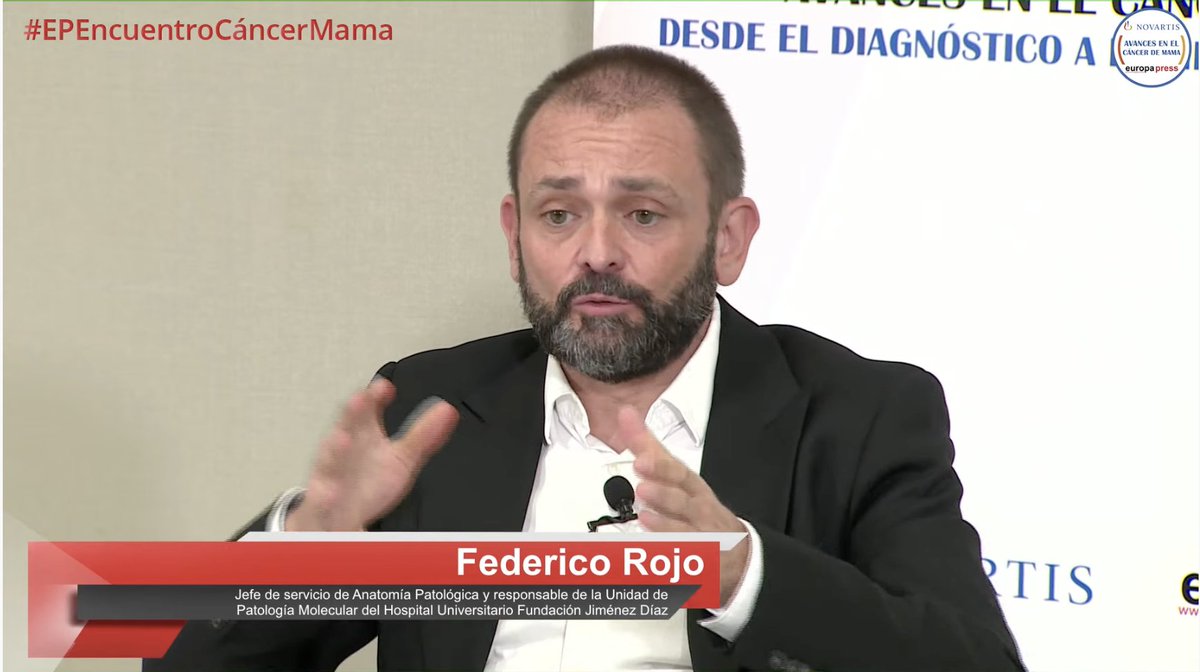 Federico Rojo, afirma en el encuentro: “Podemos cambiar el curso de la enfermedad: un tumor que es más agresivo porque tiene esa mutación, a un tumor que podemos controlar con un fármaco dirigido que minimiza efectos secundarios.”

#EPEncuentroCáncerMama