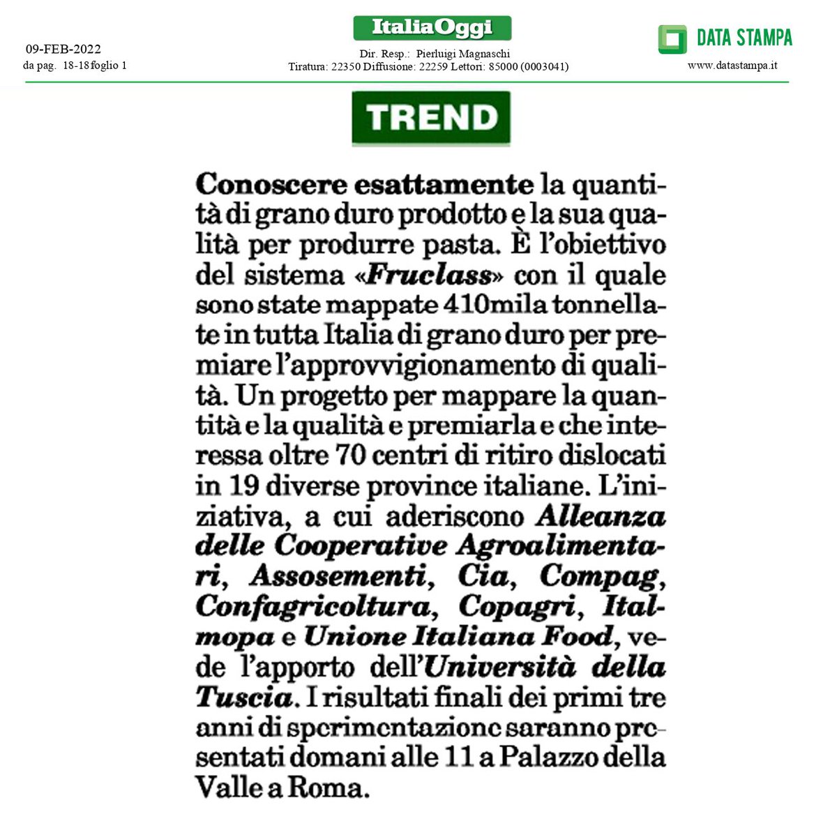 Copagri's tweet photo. Conoscere #quantità e #qualità #grano per produrre #pasta e riconoscere premialità è tra obiettivi #FRUCLASS, di cui saranno presentati domani risultati, con sottosegretario @Mipaaf_ #Centinaio, presidente Comagri @Montecitorio #Gallinella e rappresentanti filiera.via @ItaliaOggi https://t.co/b1UsUDzJXm