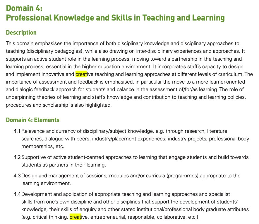 Did you know this is part of the 2016 ‘National Professional Development Framework for all Staff who teach in Higher Education’ in Ireland? 👨‍🎨🦄
#creativity #creativepedagogies #creativityforthewin