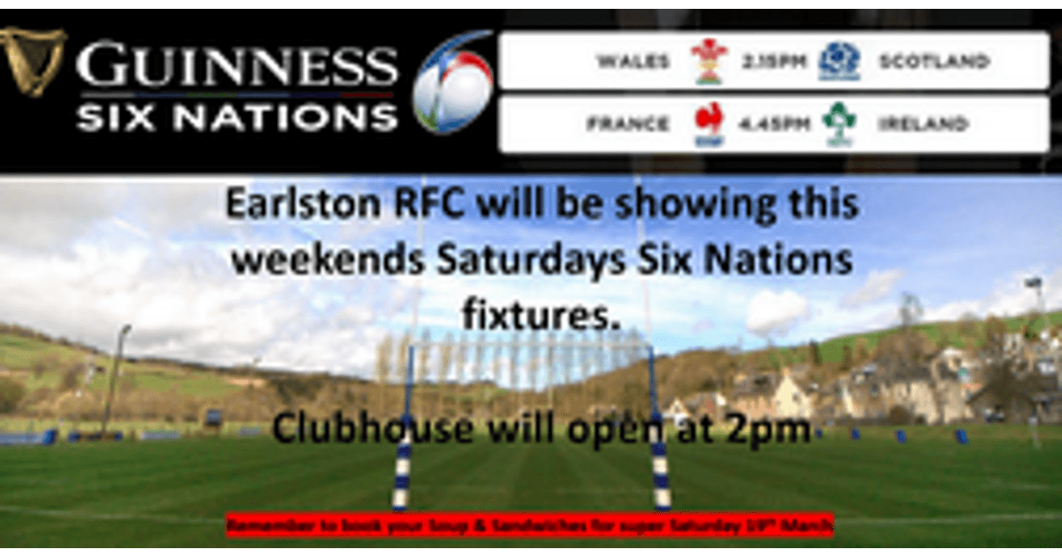 SCOTLAND V WALES JOIN US TO WATCH BOTH SATURDAY GAMES, CLUB WILL OPEN AT 2PM pitchero.com/clubs/earlston…
