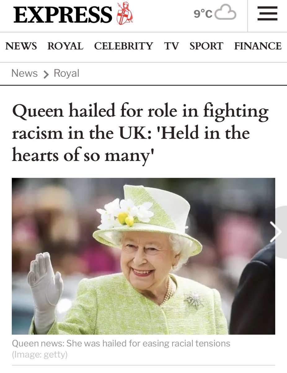 SholaMos1's tweet image. Caucacity of this headline!Queen Elizabeth who’s exempt from race discrimination prosecution?Didn’t stop racist abuse against Meghan Markle?Silent all through BLM protests?Didn’t have ‘coloureds’ in clerical roles or do ANYTHING for Windrush?

Come again?How did she fight racism?