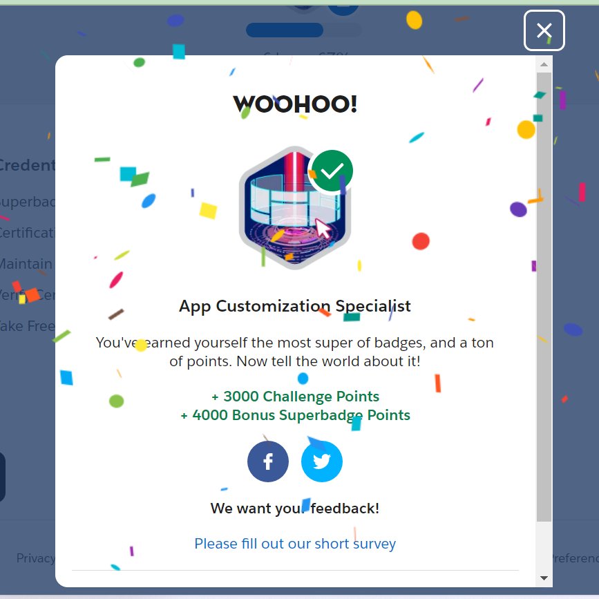 deepan_deepzz's tweet photo. Just earned the App Customization Specialist badge on @Trailhead and you should too! https://t.co/AsnO7yXPQu 
#Salesforce #Trailblazercommunity #salesforceohana #Trailhead #TrailheadQuests #TrailheadRanger #AWT #awt #awtians #aintiramwebtech #aintiram #RoadToRanger https://t.co/sz61BlkTkj