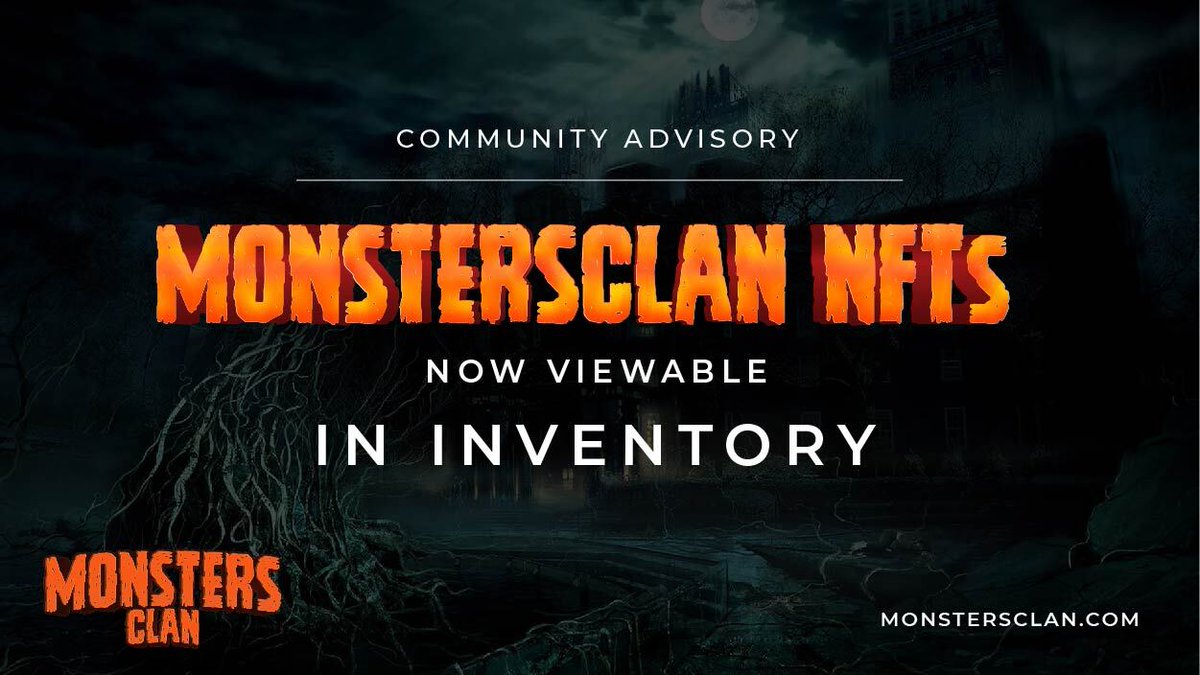 _Monstersclan's tweet photo. VIEW YOUR NFTS IN INVENTORY ✨

Everyone who owns monsters clan NFTs will be able to view them in inventory on the website.

INVENTORY-> https://t.co/NxSKgWxshq 

Binance NFT Swap system is coming this week to convert your Binance opened mystery box NFTs into Monsters Clan NFTs. https://t.co/8LUzqoymBc
