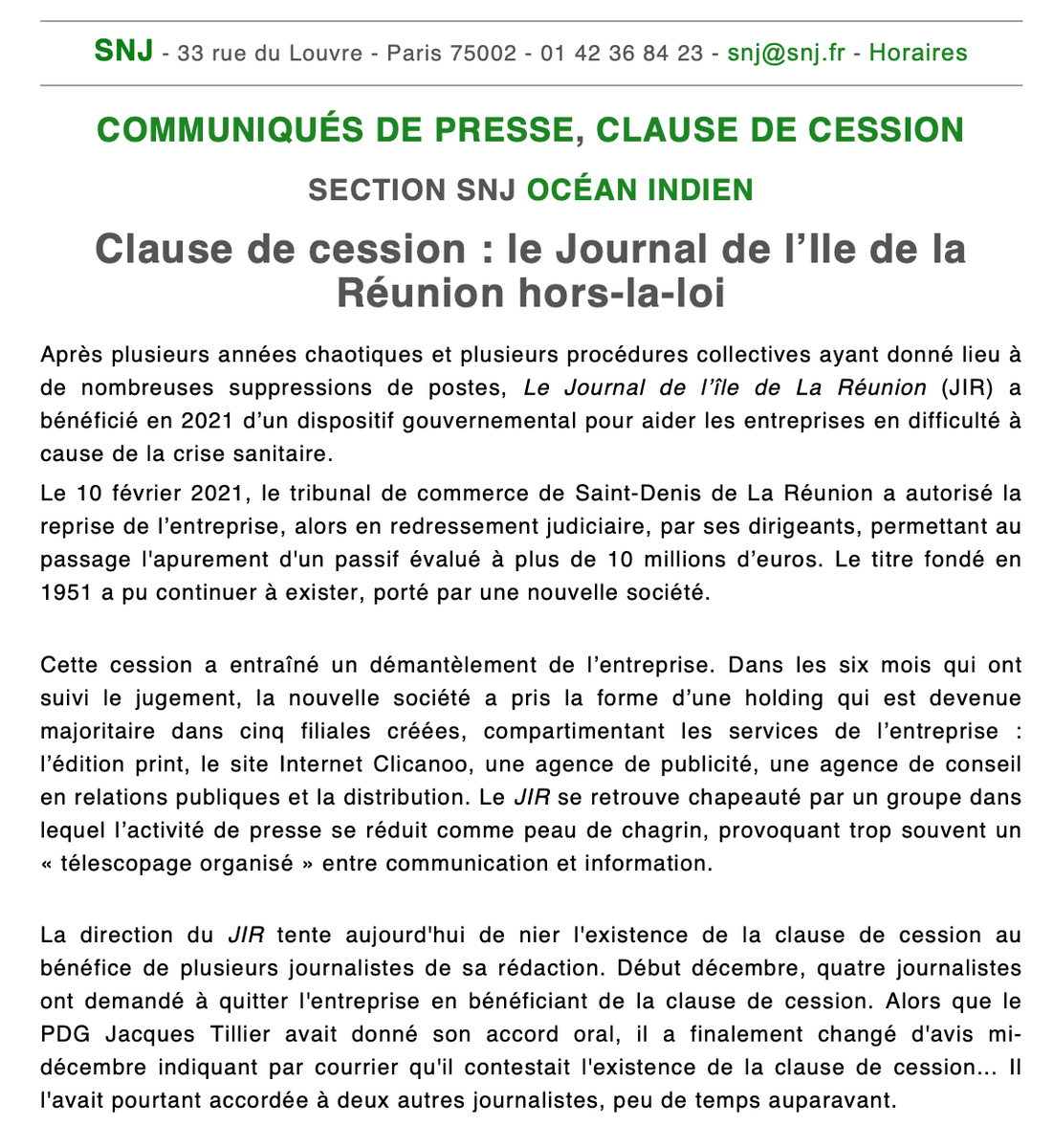 SNJ_national's tweet photo. Carton 🟥 au Journal de l'Ile de la Réunion qui nie l'existence de la clause de cession au bénéfice de plusieurs journalistes de sa rédaction. @SNJ_national fera respecter ce droit par tout moyen : https://t.co/i6ciYuNj0D’ile-de-la-réunion-hors-la-loi-385922409 😡✊✊✊ https://t.co/pnBD2u0Wel