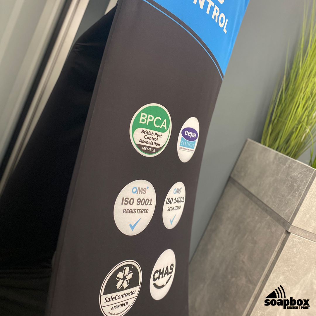 We recently designed and printed one of our best selling 'Peacock Media Fabric Stand'. These give you a superior presence at exhibitions, indoor office or studio props. One of our customers <a href="/PestSolutionsUK/">Pest Solutions</a> has done this in their office.👌 #glasgowprint #display #pestcontrol