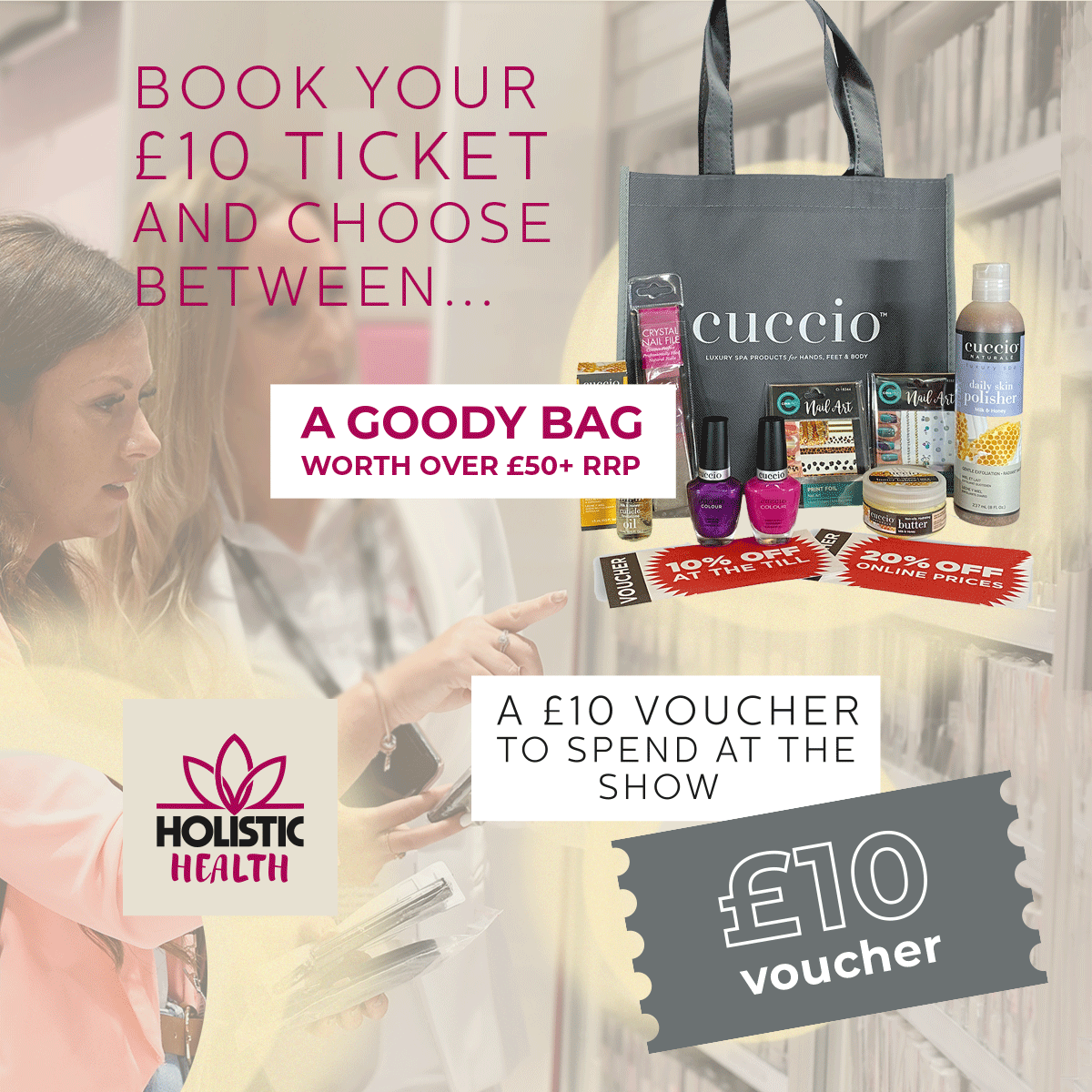 Book your event tickets today for just £10 and receive either a £10 voucher to spend at the show!  Or receive an amazing <a href="/CuccioEurope/">Cuccio Europe</a> goody bag worth over £50 RRP! Visit bit.ly/HHShowTickets to get yours!