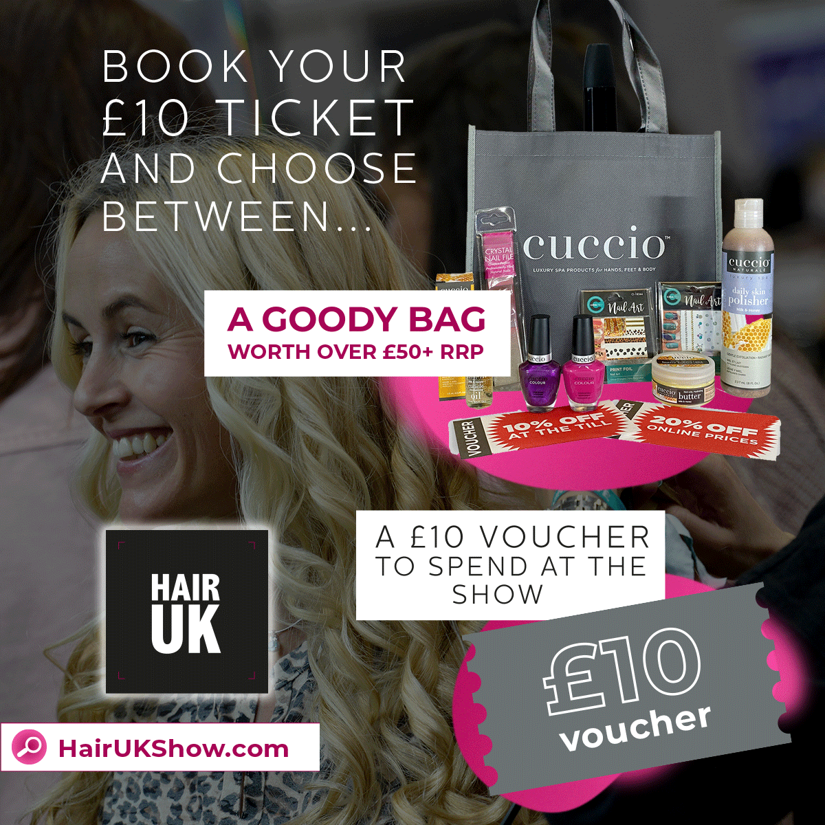 HairUKShow's tweet photo. Book your event tickets today for just £10 and receive either a £10 voucher to spend at the show!  Or receive an amazing @CuccioEurope goody bag worth over £50 RRP! Visit https://t.co/RAL470xxYv to get yours! https://t.co/3WiioG9k7l