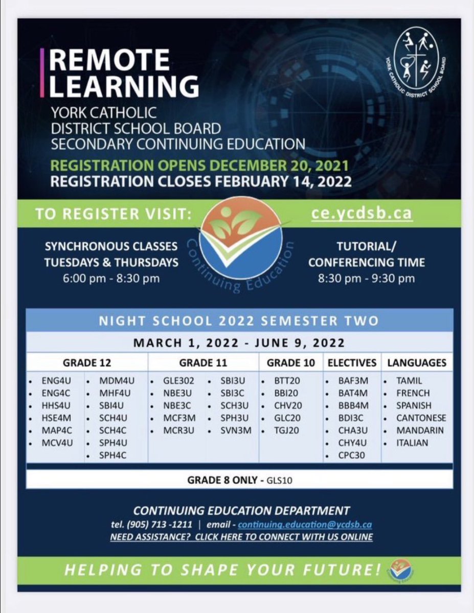 ATTN High School Students - Semester 2 Night School Registration Closes Feb 14th!

Learn more: ce.ycdsb.ca/program/night-…