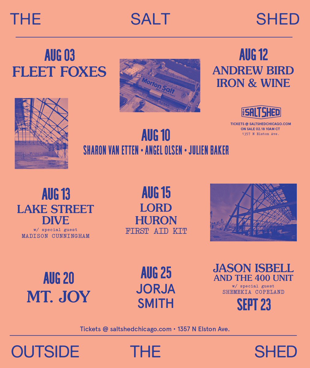 Who's ready to get salty this summer? Announcing our first series of concerts outside The Shed! 

Tickets are on sale Friday, 2/18 at 10am CT and all shows will be ticketed individually
