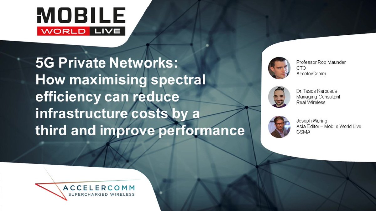 AccelerComm's tweet image. Watch our latest webinar-on-demand with hosts Real Wireless today.

5G Private Networks: How maximizing spectral efficiency can reduce infrastructure costs by a third and improve performance.

hubs.li/Q013QmY10

#SpectralEfficiency #5G #LowLatency #IP #RealWireless
