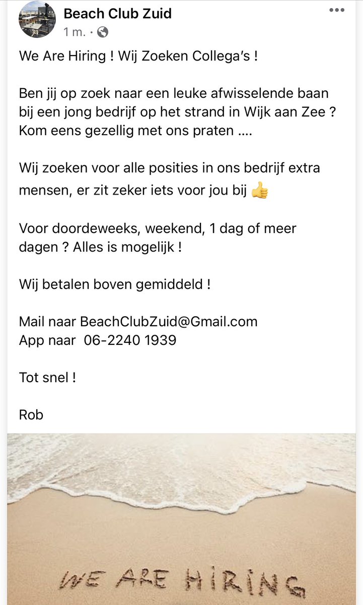 BeachClubZuid's tweet photo. We Are Hiring ! https://t.co/tLPu5m26Ni