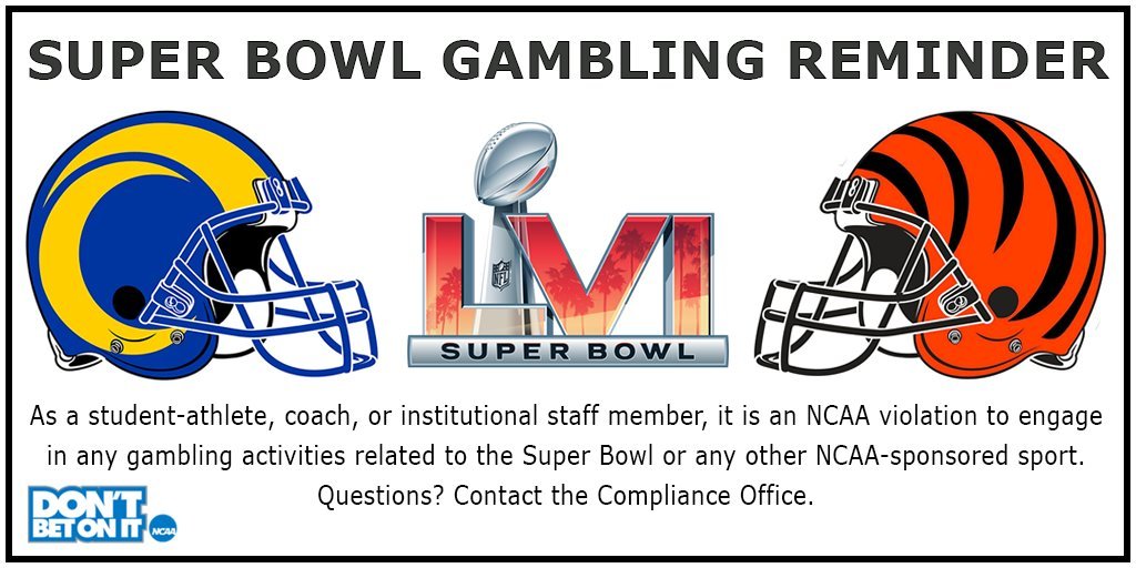 Americans will bet an estimated 8 billion on the Super Bowl (according to AGA). Student-athletes, athletic dept staff members &amp; anyone who has responsibilities w/in or over the athletics dept are specifically prohibited from sports wagering and may not be part of this statistic.