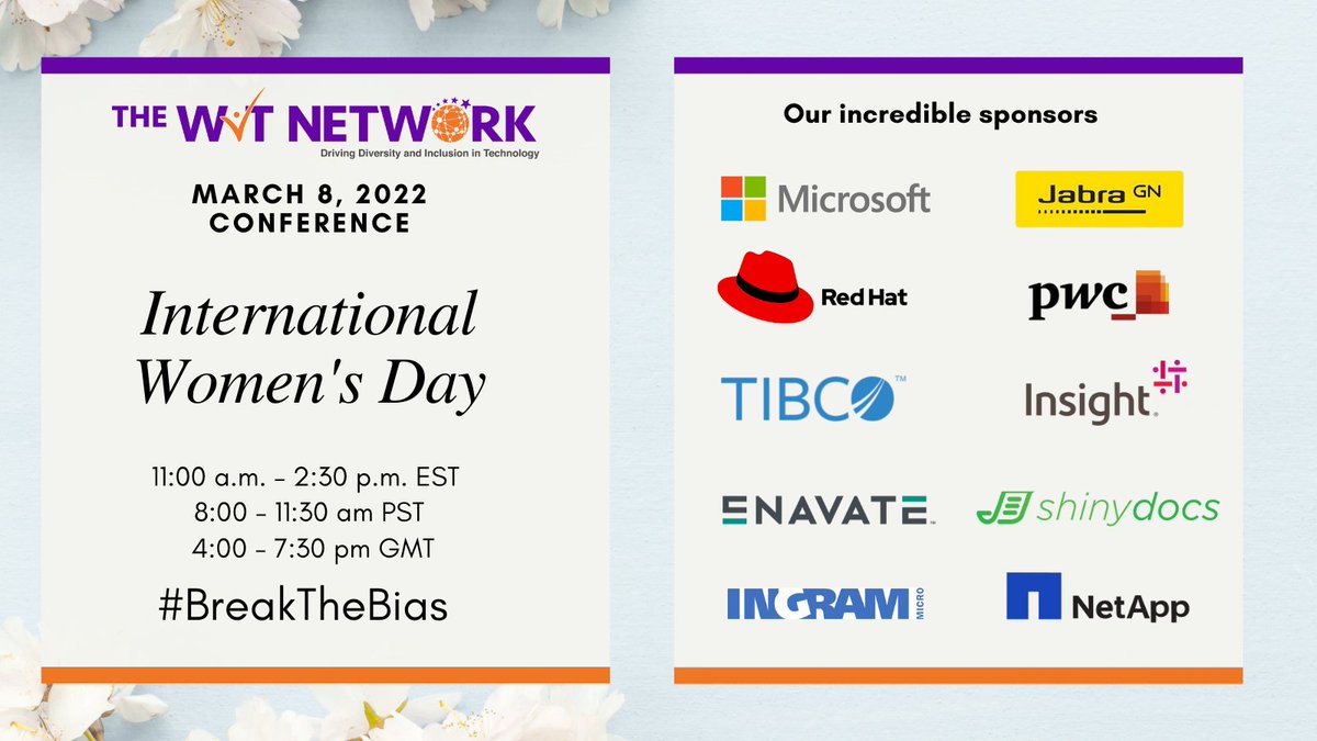 TheWITNetwork's tweet photo. Are you ready to celebrate, to get inspired, to get empowered? Come join our #IWD2022 Conference on March 8. Together, we can #BreakTheBias https://t.co/zWKoYaPTYr 

#TheWITNetwork #WomeninTech #WomeninBiz #WomeninSTEM https://t.co/lVNKC3Yr7Y