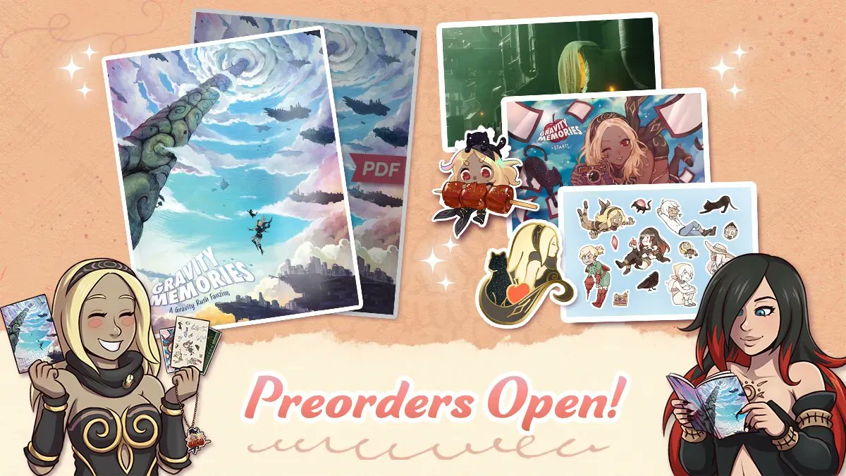 GravityMemories's tweet photo. 🍎 Gravity Memories is now AVAILABLE FOR PRE-ORDER ��

https://t.co/K9PZgSqQyY

✅ Celebrating Gravity Rush's 10th anniversary 
✅ For charity
✅ 55 illustrations
✅ 4 cosplay photo sets
✅ 6 short stories
✅ Postcard, acrylic charm, pin &amp; sticker merch

#gravityrush #gravitydaze https://t.co/OiFJZ3GU1c