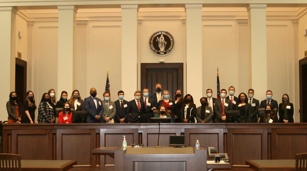 GeorgiaYLD's tweet photo. YLD Leadership Academy safely held first in-person session this yr last Wed., Feb. 2, 2022. This included, but was not limited to: luncheon at the Sloppy Floyd bldg. w/a panel of Lawyer-Legislators, tour of the new Judicial Center, &amp; swearing-in w/ Justice LaGrua. #yldga https://t.co/DPEZDsTl0v