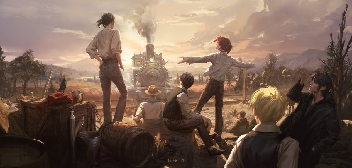 Sunset #AttackOnTitan #ErenJaeger #進撃の巨人 #illustration #ShingekiNoKyojin #EREN #FANART #兵長 #JeanKirstein #ConnieSpringer #sashabraus #MikasaAckerman #ArminArlert