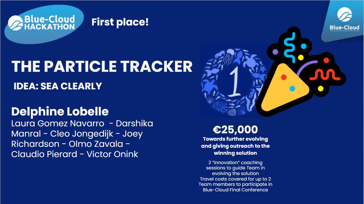 BlueCloudEU's tweet photo. We are thrilled to announce the winners of the Blue-Cloud Hackathon! #BCHackathon
Amazing work from all teams, we are looking forward to seeing YOU on the Blue-Cloud platform. 
Let's tackle #ocean challenges together: https://t.co/PmPl55GlZt https://t.co/bXHdGlqGb2