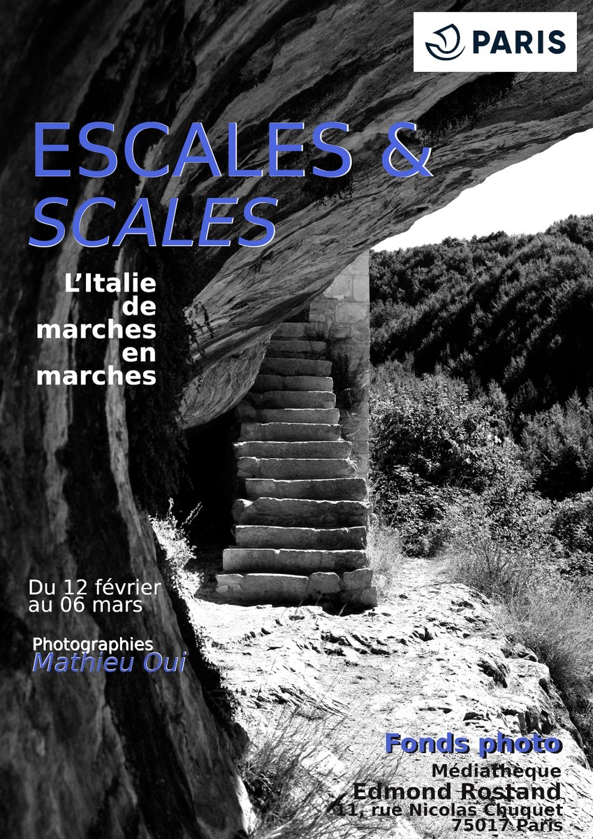 Nouvelle exposition au Fonds photo des bibliothèques de la Ville de Paris : "Escales &amp; scales" de Mathieu Oui. Ou comment, dans un beau noir et blanc, réactualiser la tradition du "Grand tour" à l'italienne. Du 12 février au 6 mars.