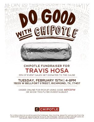 Travis HOSA will be having a spirit night at Chipotle next week on February 15th. Please make sure to show them this flyer when ordering or use the code: A6TCD7W when ordering online. We would love to see of all of y’all there! #FBISD #HOSA <a href="/THS_Tigers/">Travis High School</a>