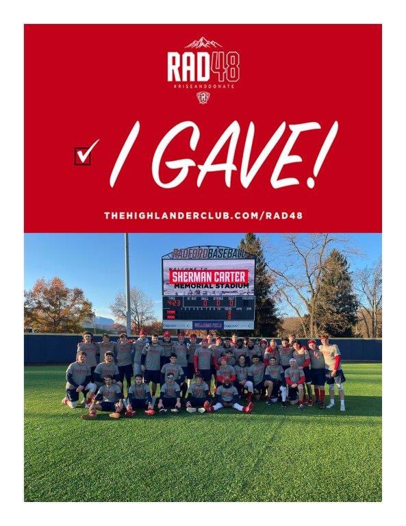 dvp44baseball's tweet photo. @ru_athletics @Highlander_Club @radfordu @radford_alumni #Team1086 #WhyIGave #RiseAndDonate https://t.co/xEiYcuVXmC