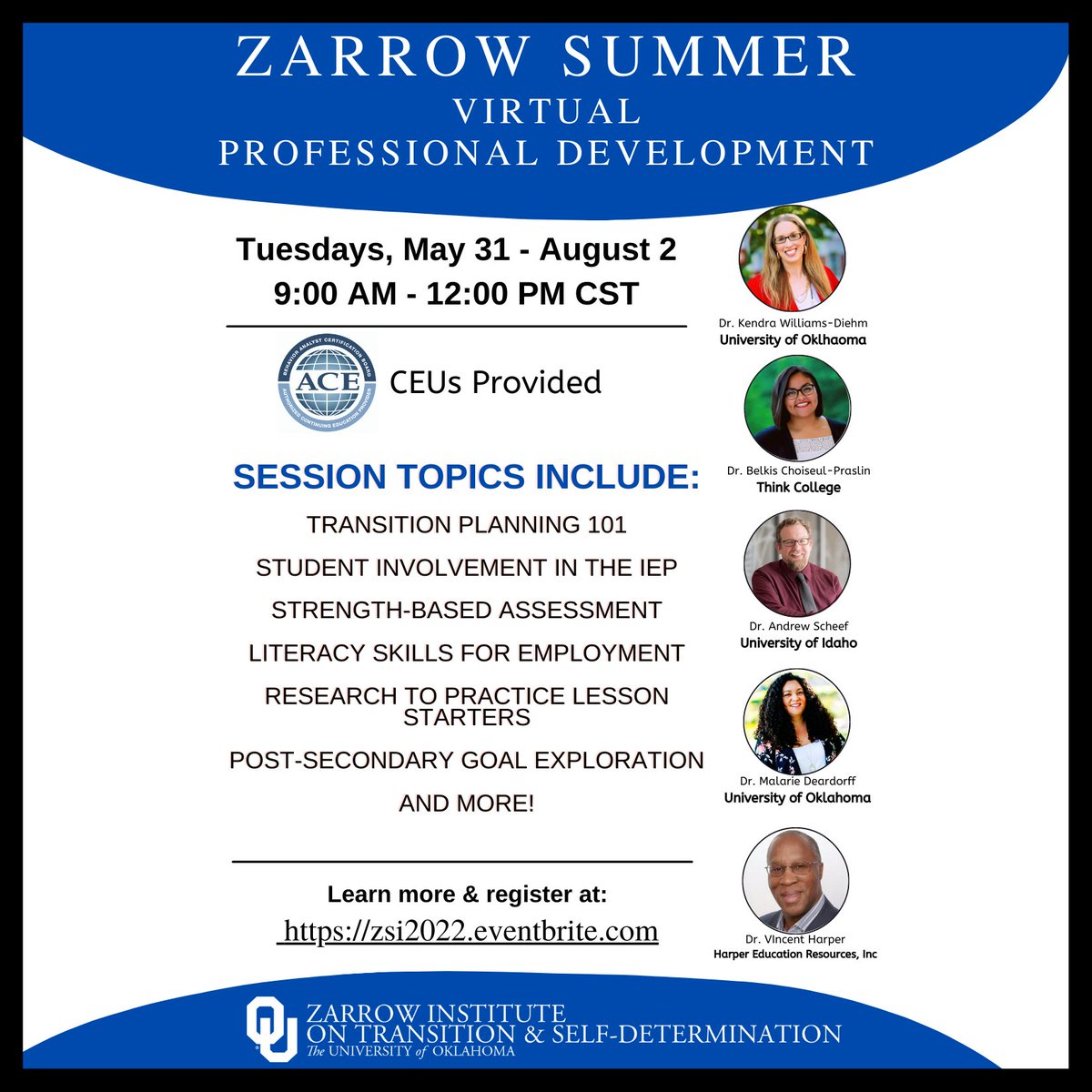 PLEASE SHARE! Zarrow Summer Professional Development is LIVE! #zarrowinstitute #transitiontuesday