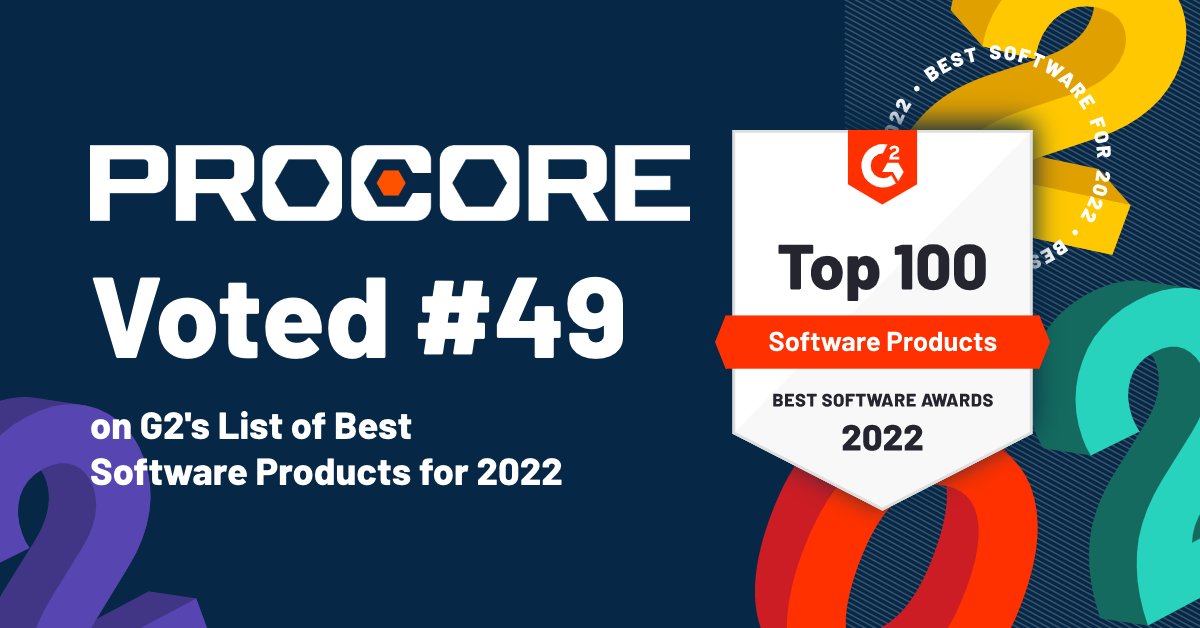 The G2 2022 Best Software Awards are out and Procore has been recognized as the only dedicated construction technology software on their Best Software Products list! Thank you to our customers for their continued support and partnership. ow.ly/fjTe103o8wT #BestSoftware2022