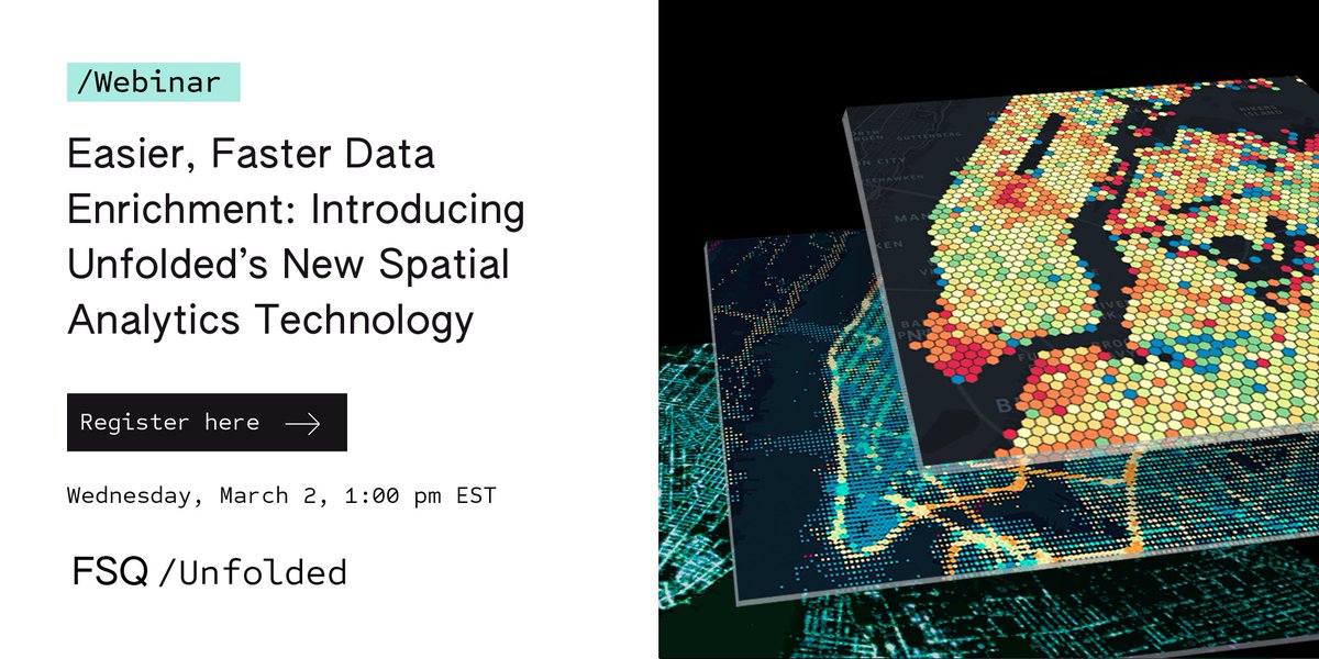 FSQStudio's tweet photo. You won't want to miss our upcoming webinar on March 2nd, about our new spatial analytics technology! Register for it here: https://t.co/j9EDOAygVJ https://t.co/W8etyKX1VU