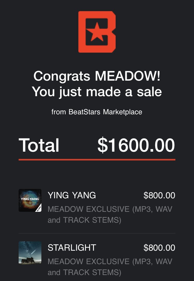PRODBY_MEADOW's tweet photo. 2 exclusives sold to a #majorartist thanks @BeatStars for giving us musicians the best platform ❤️ https://t.co/GVL4xonS6j