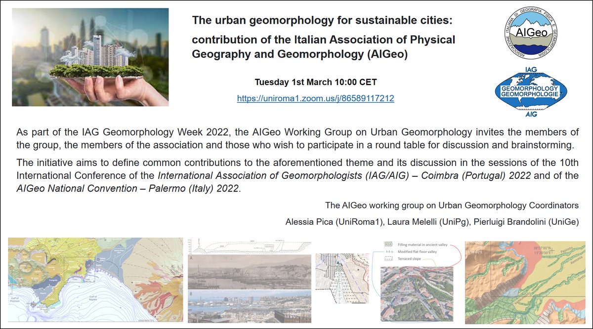 IAGAIG's tweet photo. During the #IntGeomorphWeek2022, take part in the round table of the AIGeo Working Group on Urban Geomorphology ! This event will take place on March 1st, 10:00 CET. More details under "Other events" here: https://t.co/0Uo43FG9Dw https://t.co/w3KbaBZuCq