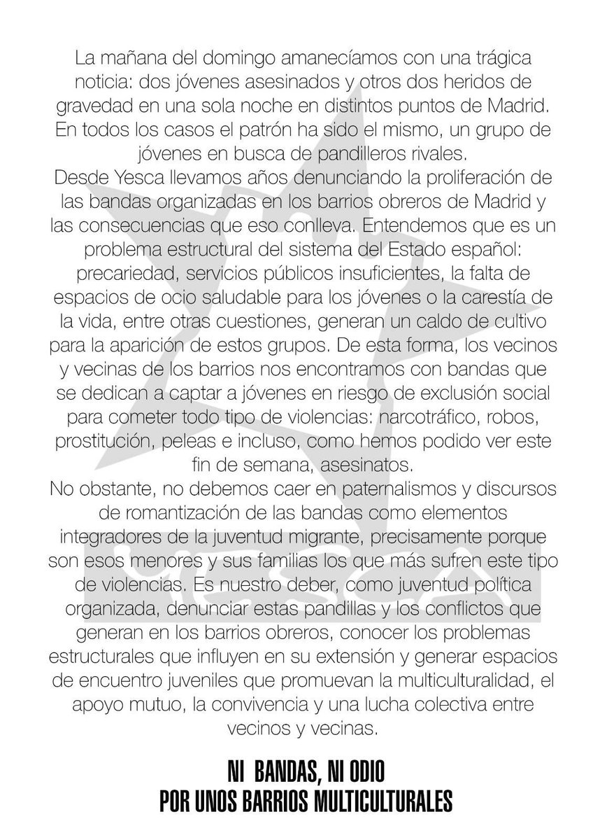 🔴 Comunicado ante los hechos ocurridos este fin de semana en Madrid.
¡Por unos barrios multiculturales y libres de odio! ✊🏻