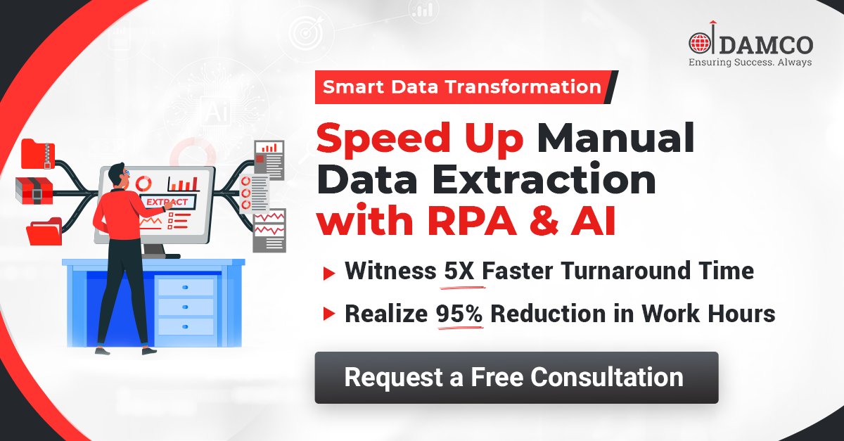 damcosol's tweet image. Meet Smart Data Transformation, Damco’s RPA & AI-powered data transformation solution.
Request a free consultation to learn how Smart Data Transformation can be a fit for your business - lnkd.in/errUJPtF
#DataExtraction #AutomatedDataCollection #AI #ML #RPA