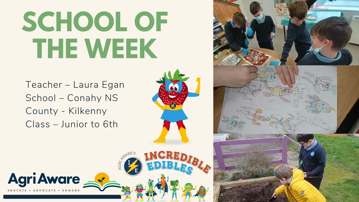 Congratulations to our #incredibleEdibles School of the Week: Ms Egan's Junior Infants - 6th class Conahy National School, County Kilkenny.

These students have been busy feeding the birds with their new bird feeders, painting lady birds and cooking delicious food.

Well done all