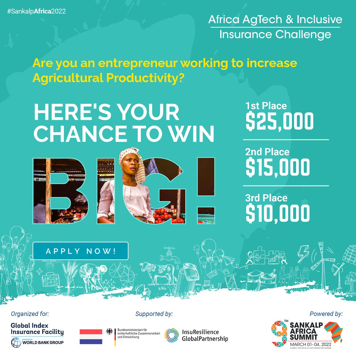 SankalpForum's tweet photo. Are you an #Entrepreneur working to increase #Agricultural #Productivity ? 

The #Africa #Agech and #Inclusive #Insurance #Challenge is looking for you. Apply Now: https://t.co/AtVdW13e6s

#AfricaAgTechChallenge #cropinsurance #agritechnology #agriculture #resilience #innovation https://t.co/wFST3mx3FB