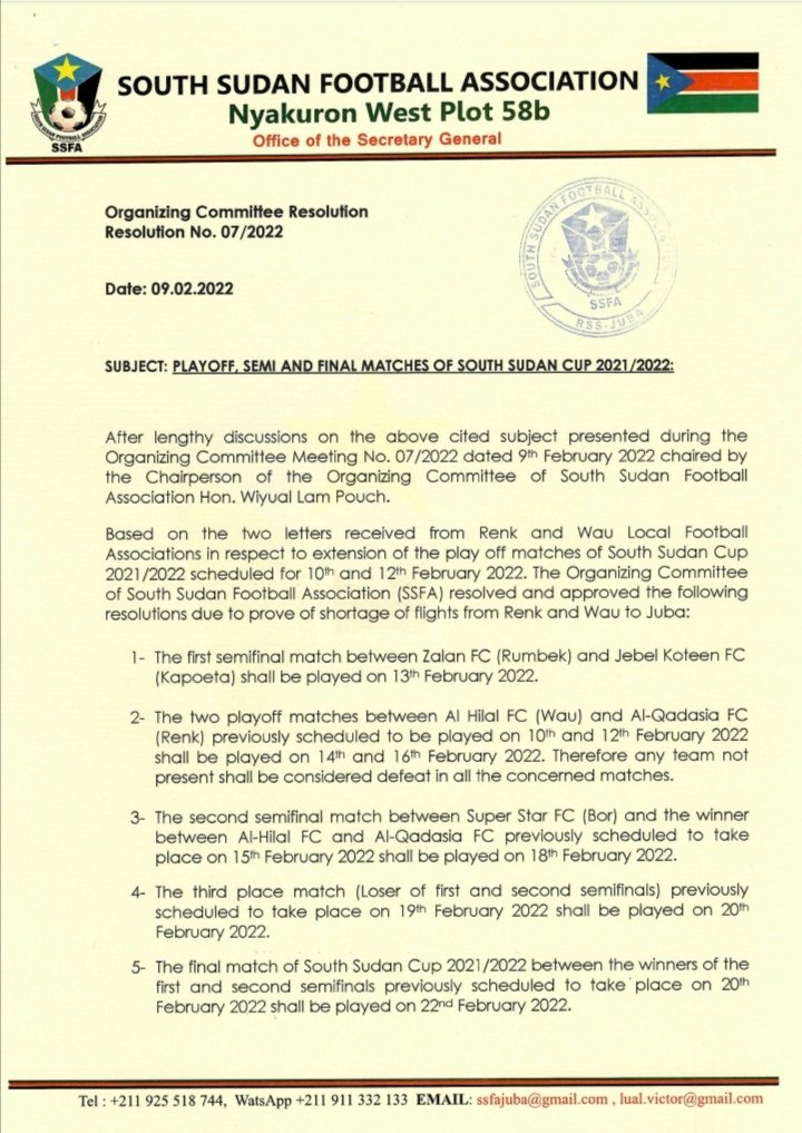 ssfa_com's tweet image. The Fixtures for playoffs &amp;amp; 1st Semifinals stages of South Sudan Cup 2021/2022 amended.

#SSC2021