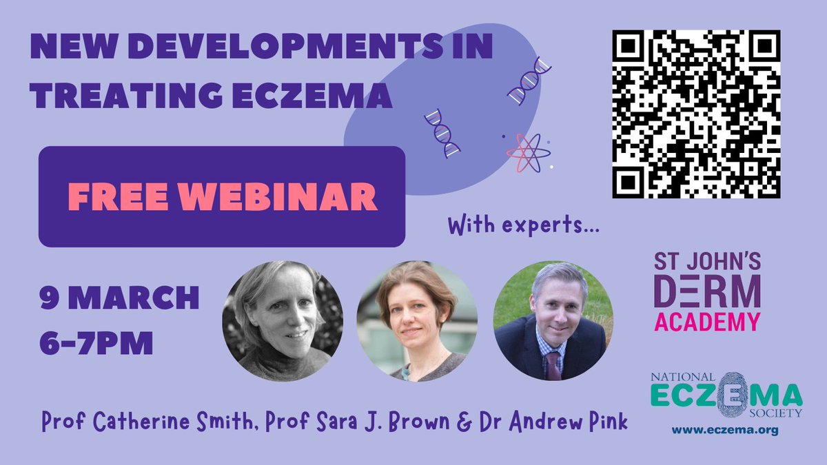 eczemasociety's tweet photo. Sign up for our free webinar on new developments in treating #eczema, which we're running with @StJ_DermAcademy.

The webinar will cover our immune system &amp; eczema - how treatments work, &amp; new treatments. Plus Q&amp;A!

🗓️Wed 9 March
🕰️6-7pm

More info 👉https://t.co/OWOaocGyaP https://t.co/KXDhuzNozW