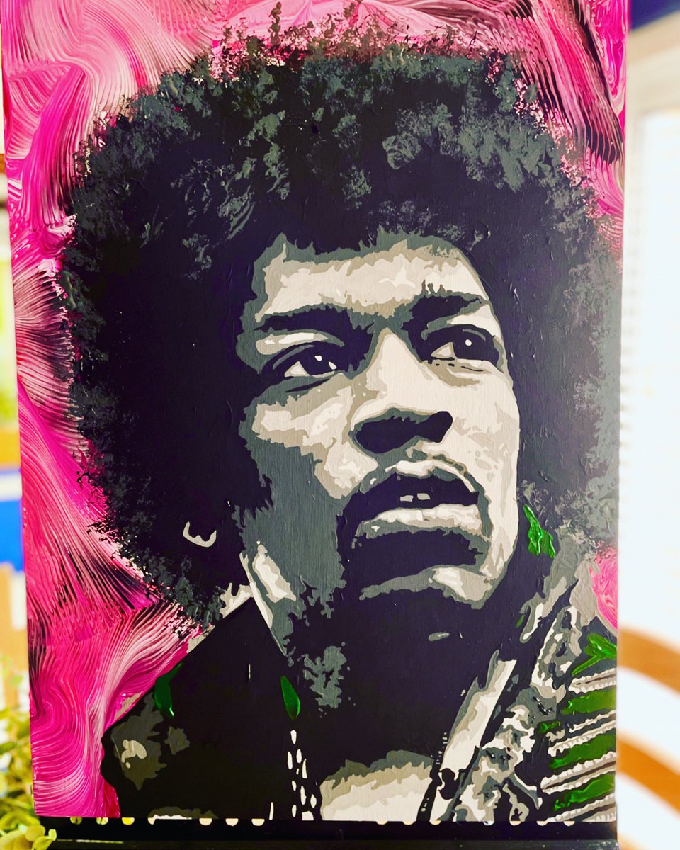 My newest portrait of Mr Hendrix. I’ve added a bit of colour onto this one using chain pull.
Acrylic on Beechwood Panel A2 size.