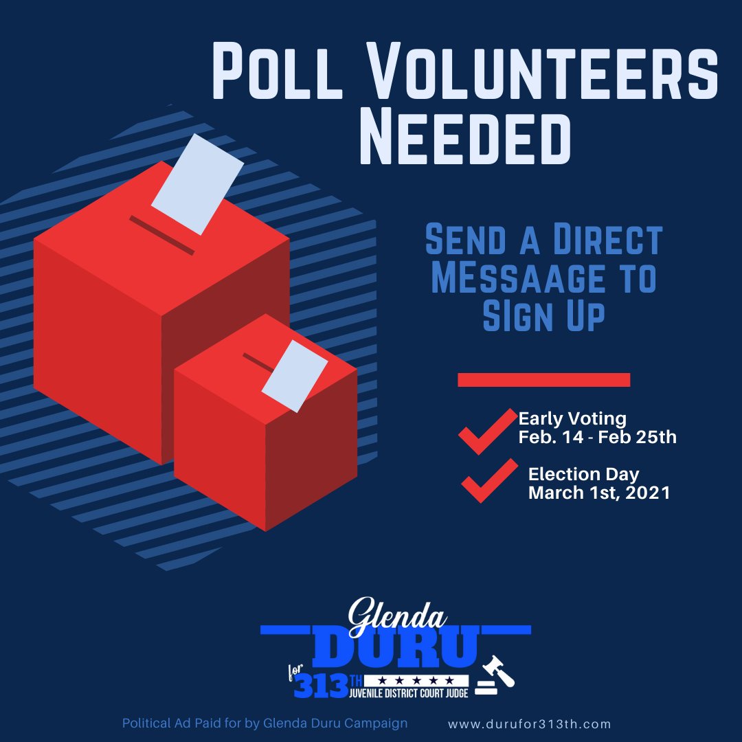 I need your help! Whether it's one hour or 5 hours, I hope you can volunteer your time to support my primary election.

 Send a direct message to volunteer to help at the polls.

Not available but still want to help? Contribute by visiting ow.ly/9H3I50HQrfM