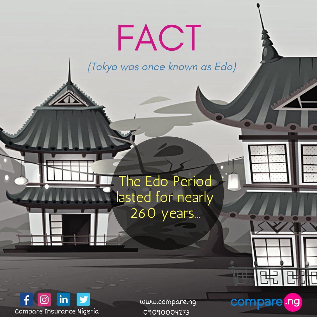 CINigeria's tweet photo. Edo was renamed Tokyo, or East Capital, in 1868. After over two and a half centuries of rule under the Tokugawa shogunate, the last shogun resigned, marking the end of feudal rule in Japan.
#WednesdayWisdom #knowwithCompare #InsuranceCover #MotorInsurance #ClickCompareBuy https://t.co/uGm3RUs3XQ
